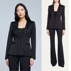 L’agence Black Carson Folded Collar Satin Blazer